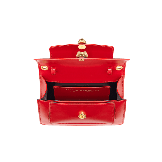 "Alexander Wang x Bvlgari" belt bag in smooth Amaranth Garnet red calfskin. New double Serpenti head closure in antique gold-plated brass with alluring red enamel eyes. 291170 image 2