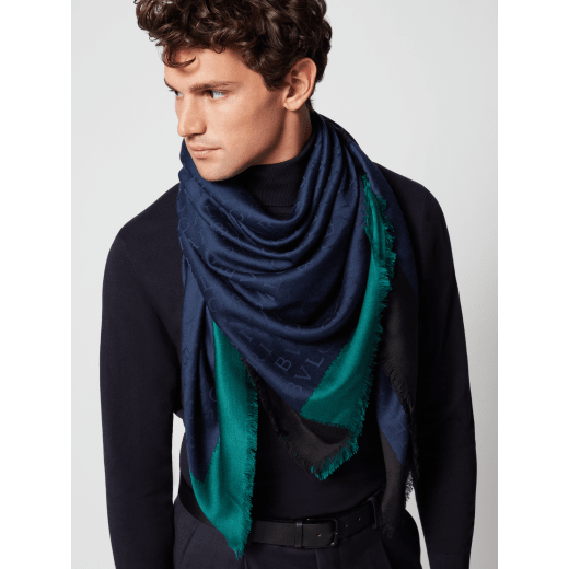 Black "Logoquadro" scarf in fine silk wool. LOGOQUADRO image 3