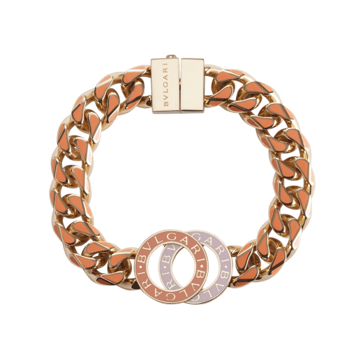 BULGARI BULGARI multicoloured Maxi Chain bracelet in light gold-plated brass with inserts with multicoloured enamel. Iconic embellishment with coral carnelian orange and flamingo quartz pink enamel, and clasp closure. CHUNKYBBBRCLT-MC-CCFQ image 1