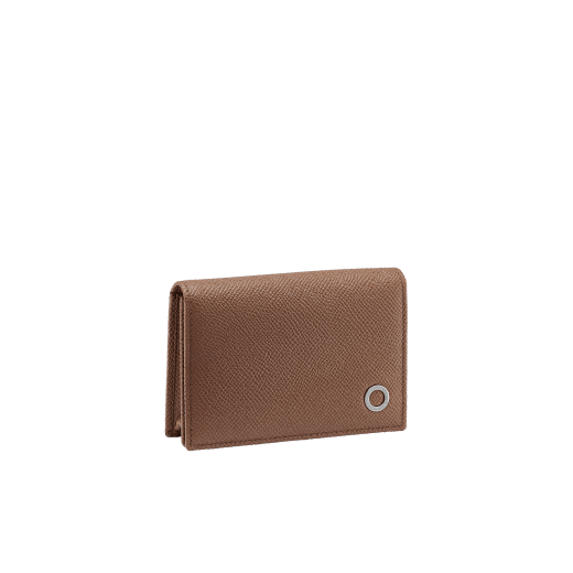 "BVLGARI BVLGARI" men's business card holder in Deep Garnet bordeaux and Ivory Opal white grain calf leather. Palladium-plated brass embellishment with logo. BBM-BC-HOLD-SIMPLEb image 1