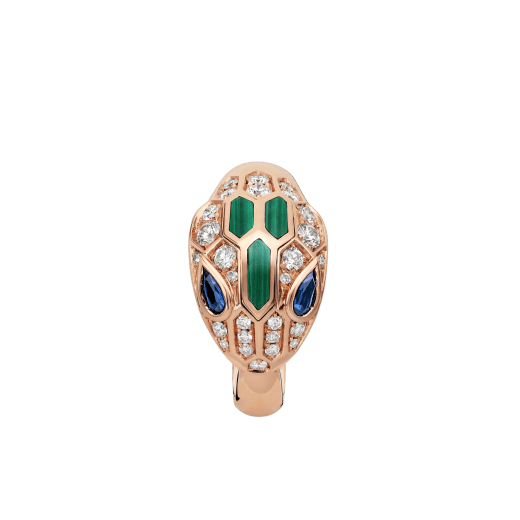Serpenti 18 kt rose gold ring set with blue sapphire eyes, malachite elements and pavé diamonds. AN858587 image 2