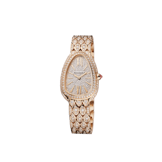 Serpenti Seduttori watch with 18 kt rose gold case and bracelet both set with diamonds, and full pavé dial 103160 image 2