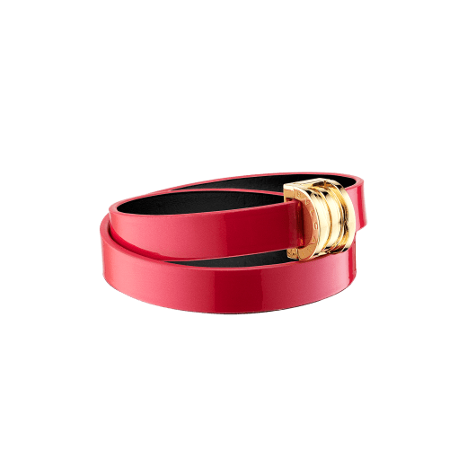 "BVLGARI BVLGARI" double-coiled bracelet in Amaranth Garnet red calf leather with a varnished and pearled effect, finished with a B.Zero1 snap closure in gold plated brass. BZERO1-VCL-AG image 1