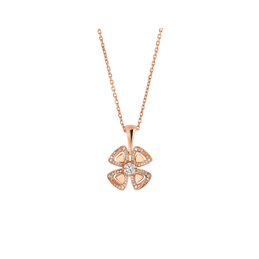 Fiorever Halskette aus 18 Karat Roségold mit einem zentralen Diamanten und Diamant-Pavé 356223 image 1