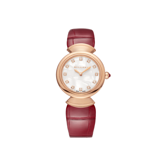 DIVAS' DREAM watch with 18 kt rose gold case, white acetate dial set with diamond indexes and red alligator bracelet. 102840 image 1