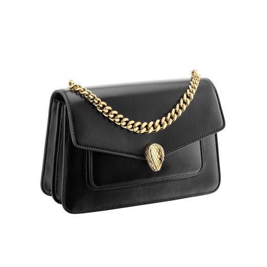 "Serpenti Forever" maxi chain crossbody bag in black nappa leather, with black nappa leather internal lining. New Serpenti head closure in gold-plated brass, finished with red enamel eyes. 290945 image 2