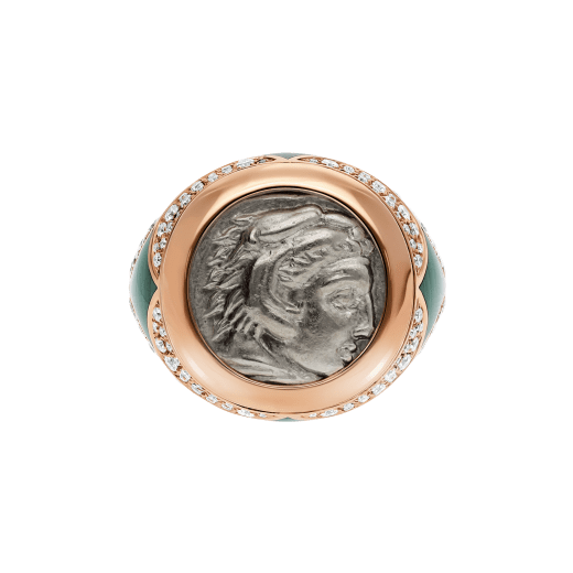 Monete Halskette aus 18 Karat Roségold mit einer antiken Münze, Malachit-Elementen und Diamant-Pavé AN858468 image 3
