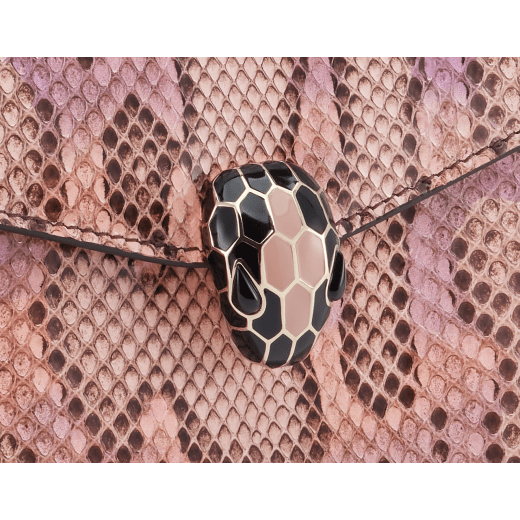 Serpenti Forever top handle bag in multicolour Early Bright python skin with caramel topaz beige nappa leather lining. Captivating snakehead closure in light gold-plated brass embellished with black and caramel topaz beige enamel scales and black onyx eyes. 291721 image 5
