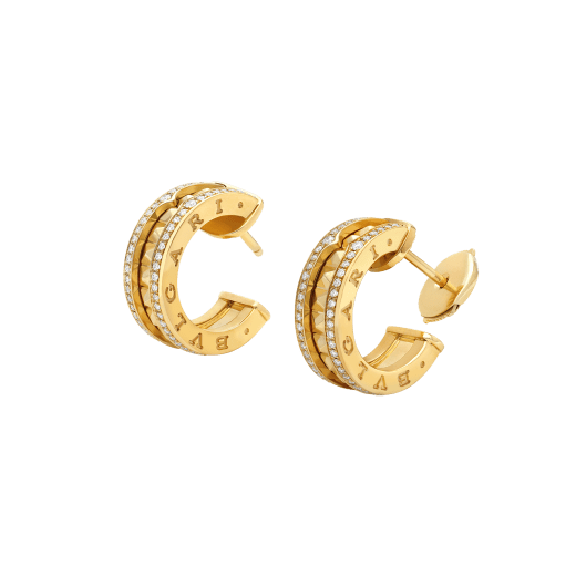 B.zero1 Rock 18 kt yellow gold earrings with studded spiral and pavé diamonds on the edges 357918 image 2