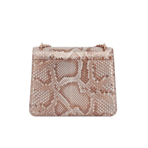 Serpenti Forever Maxi Chain medium crossbody bag in coral carnelian orange Mystical python skin with coral carnelian orange nappa leather lining. Captivating snakehead closure in rose gold-plated brass embellished with mother-of-pearl scales and red enamel eyes. MC-MP-CC image 3