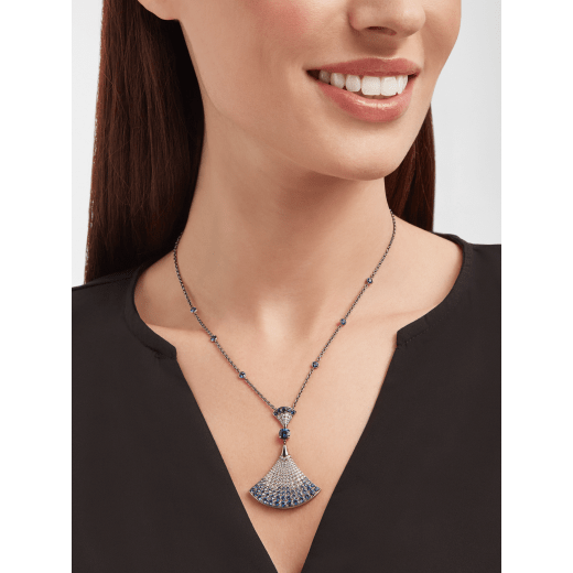 DIVAS' DREAM 18 kt white gold pendant necklace set with one central and other brilliant-cut sapphires (4.34 ct in total), round (0.16 ct) and pavé (0.85 ct) diamonds 358113 image 3