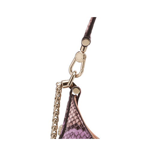 Serpenti Ellipse small crossbody bag in multicolour Early Bright python skin with caramel topaz beige nappa leather lining. Captivating snakehead closure in light gold-plated brass embellished with black onyx scales and red enamel eyes. 291746 image 5