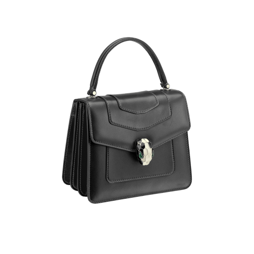 Flap cover bag Serpenti Forever in ruby red calf leather. Brass light gold plated hardware and snake head closure in black and white enamel with eyes in green malachite. 752-CLa image 2
