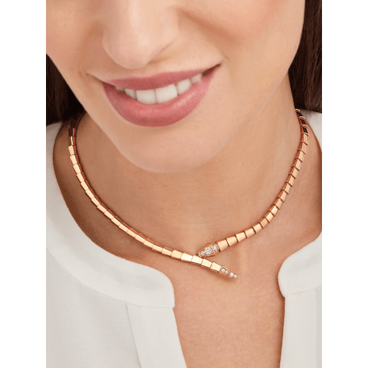Serpenti Viper 18 kt rose gold necklace set with demi-pavé diamonds CL858905 image 3