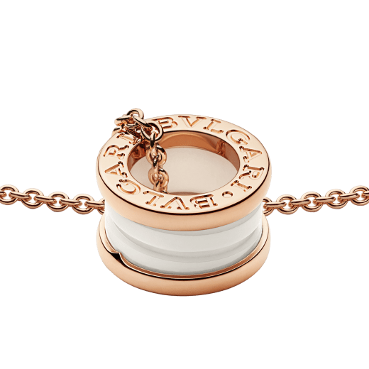 Collana B.zero1 con catena in oro rosa 18 kt e pendente in oro rosa 18 kt e ceramica bianca. 346082 image 3