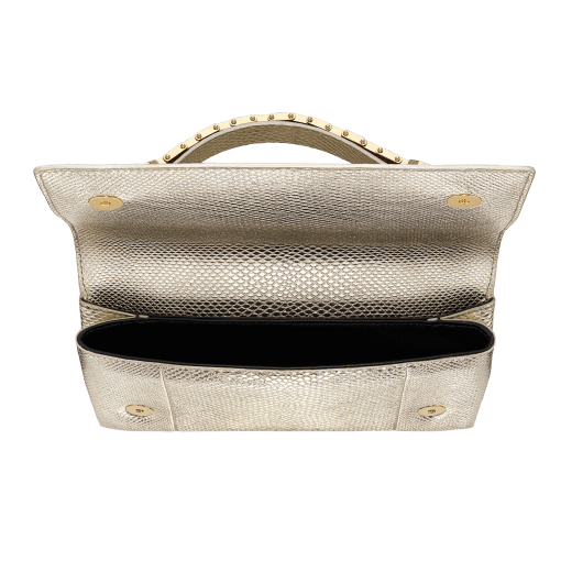 “Serpenti” evening handle clutch bag in charcoal diamond metallic karung skin. Light gold Serpenti Seduttori handle. 526-HANDLECLUTCH image 4