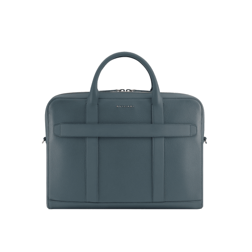 BULGARI Man medium briefcase in black smooth and grainy metal-free calf leather with Olympian sapphire blue regenerated nylon (ECONYL®) lining. Dark ruthenium-plated brass hardware, hot stamped BULGARI logo and zipped closure. BMA-1210-CL image 3