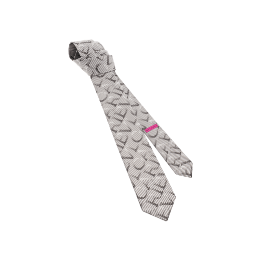 Pink "Optical Logo" seven-fold tie in fine jacquard silk. LOGOOPTICALb image 1