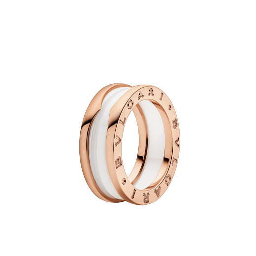 Anello B.zero1 a due fasce in oro rosa 18 kt con spirale in ceramica bianca. B-zero1-2-bands-AN855964 image 1