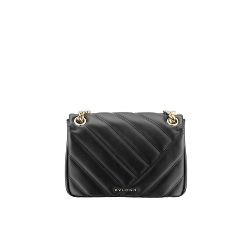 Serpenti Cabochon small shoulder bag in white agate soft matelassé calf leather with black nappa leather lining. Captivating snakehead closure in light gold-plated brass embellished with shiny black and white agate enamel scales and black onyx eyes. 1094-NSM image 3