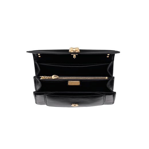 "Serpenti Forever" maxi chain crossbody bag in black nappa leather, with black nappa leather internal lining. New Serpenti head closure in gold-plated brass, finished with red enamel eyes. 290945 image 4
