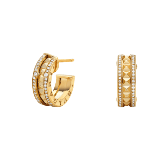 B.zero1 Rock 18 kt yellow gold earrings with studded spiral and pavé diamonds on the edges 357918 image 1