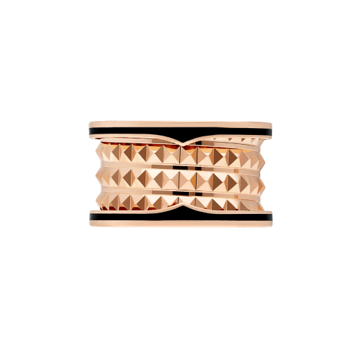 B.zero1 Rock four-band ring in 18 kt rose gold with studded spiral and black ceramic inserts on the edges. AN859089 image 3