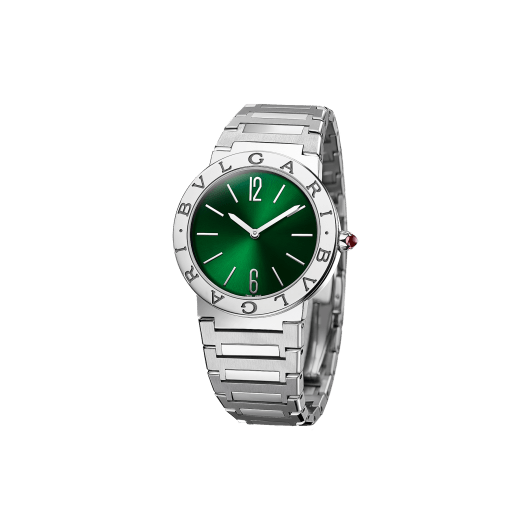 BVLGARI BVLGARI LADY watch with stainless steel case, stainless steel bracelet, stainless steel bezel engraved with double logo and green sun-brushed dial. 103693 image 2