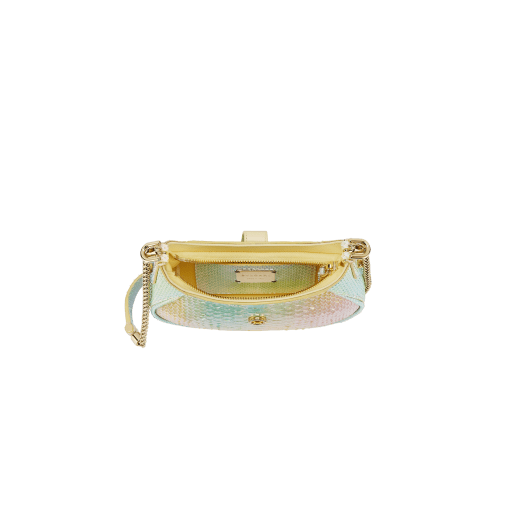 Serpenti Ellipse small crossbody bag in multicolour Spring Shade python skin with sunbeam citrine yellow nappa leather lining. Captivating snakehead closure in gold-plated brass embellished with white mother-of-pearl scales and red enamel eyes. 291736 image 4