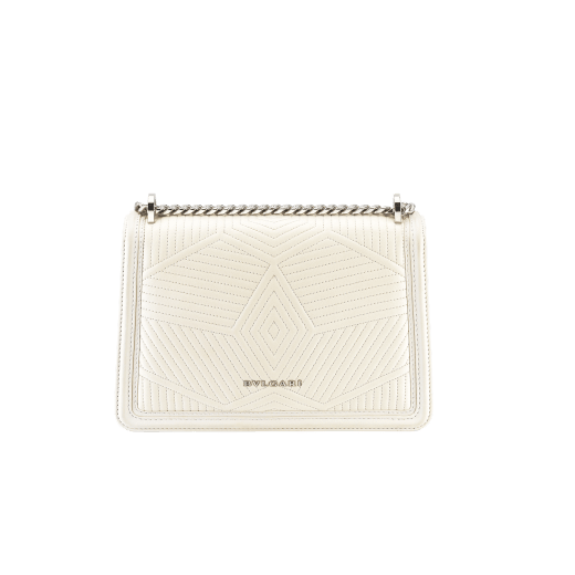 Serpenti Diamond Blast small shoulder bag in white agate quilted nappa leather with white agate smooth calf leather frames and crystal rose pink nappa leather lining. Captivating snakehead closure in palladium-plated brass embellished with black and white agate enamel scales and black onyx eyes. 922-FQDa image 3