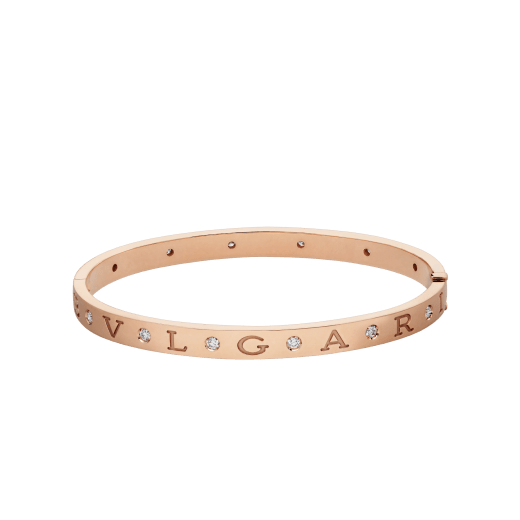 Bracciale rigido BVLGARI BVLGARI in oro rosa 18 kt con dodici diamanti. BR858007 image 2