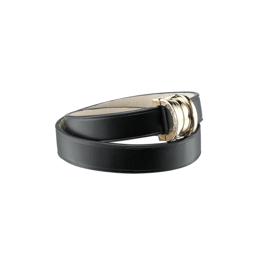 "Bvlgari Bvlgari" double-coiled bracelet in black calf leather, with B.Zero1 snap closure in light gold plated brass. BZERO1-CL-B image 1