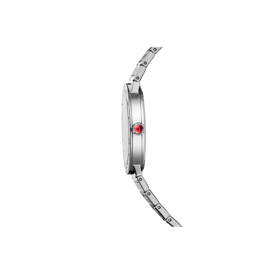 BVLGARI BVLGARI LADY watch in stainless steel case and bracelet, stainless steel bezel engraved with double logo, anthracite satiné soleil lacquered dial and diamond indexes 103689 image 2