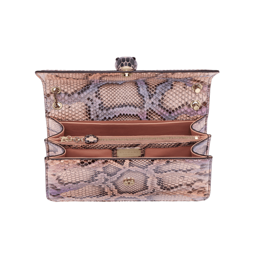 Serpenti Forever shoulder bag in multicolour Early Bright python skin with caramel topaz beige nappa leather lining. Captivating snakehead closure in light gold-plated brass embellished with black and caramel topaz beige enamel scales and black onyx eyes. 291720 image 5
