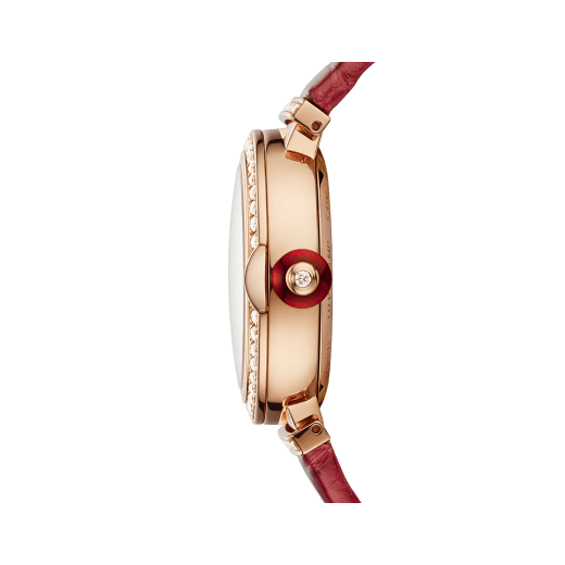 LVCEA watch with 18 kt rose gold and brilliant-cut diamond case, silver satiné soleil dial, diamond indexes and bordeaux alligator bracelet. 102329 image 3