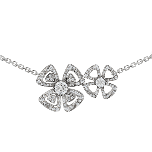 Fiorever Halskette mit zwei Blumen aus 18 Karat Weißgold mit zwei zentralen Diamanten und Diamant-Pavé 354498 image 3