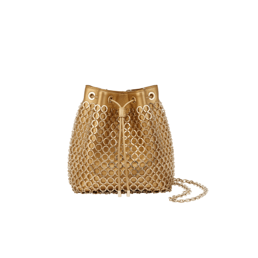 Serpenti Forever mini bucket bag in light gold calf leather with light-gold plated brass heritage mesh. 291696 image 1