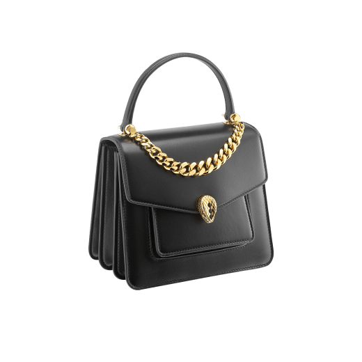 "Serpenti Forever" small maxi chain top handle bag in peach nappa leather, with Lavander Amethyst lilac nappa leather internal lining. New Serpenti head closure in gold plated brass, finished with small pink mother-of-pearl scales in the middle and red enamel eyes. 1133-MCNb image 4