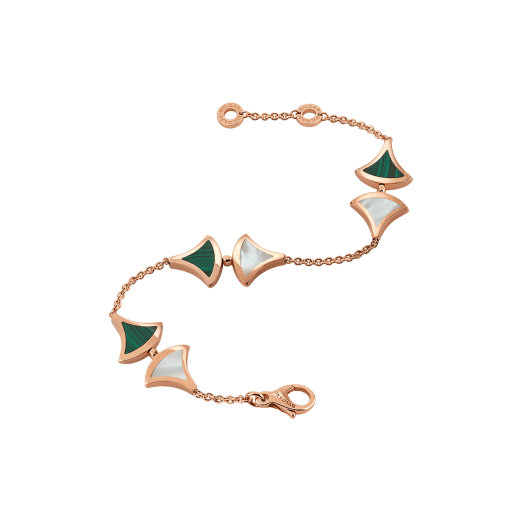 DIVAS' DREAM bracelet in 18 kt rose gold, set with malachite and mother-of-pearl elements. BR857497 image 2