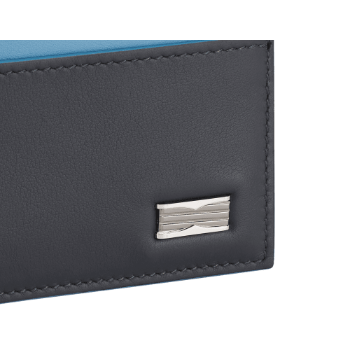 B.zero1 Man card holder in black matt calf leather with niagara sapphire blue nappa leather detailing. Iconic dark ruthenium and palladium-plated brass embellishment. BZM-CCHOLDER image 4