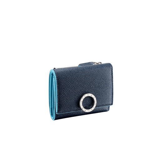 "Bvlgari Clip" slim compact wallet in Denim Sapphire blue and Aegean Topaz light blue grained calfskin. Iconic logo clip closure in palladium-plated brass 290669 image 1