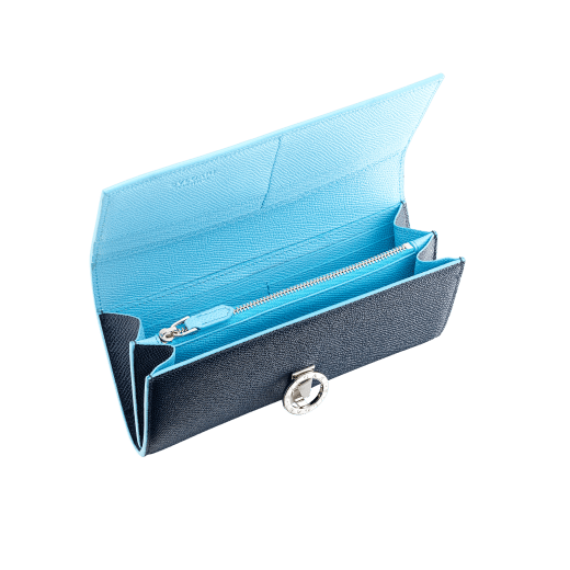 "Bvlgari Clip" large wallet in Denim Sapphire blue and Aegean Topaz light blue grained calfskin. Iconic logo clip closure in palladium-plated brass 290672 image 2