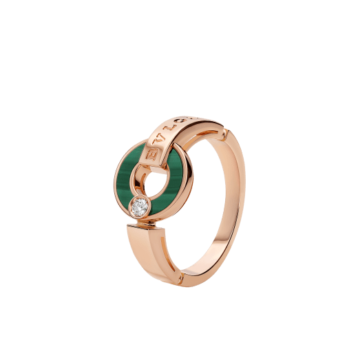 BVLGARI BVLGARI Openwork 18 kt rose gold ring set with malachite elements and a round brilliant-cut diamond AN858946 image 1
