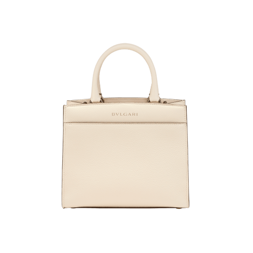 Bulgari Logo small tote bag in amaranth garnet red smooth and grained calf leather with flamingo quartz pink grosgrain lining. Iconic Bulgari logo decorative chain in light gold-plated brass. BVL-1202 image 3