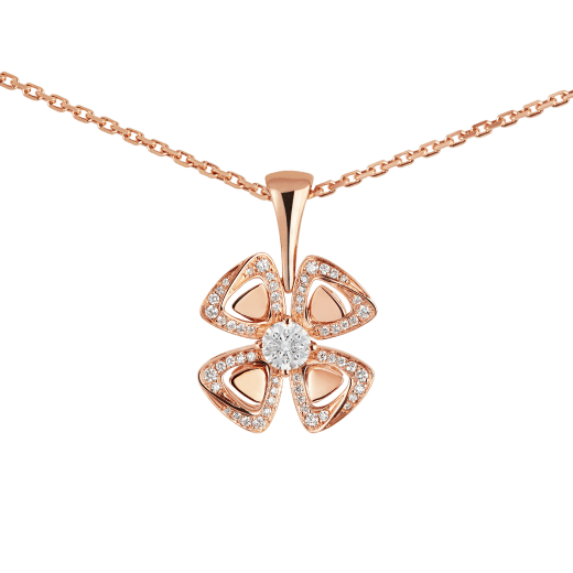 Fiorever Halskette aus 18 Karat Roségold mit einem zentralen Diamanten und Diamant-Pavé 356223 image 3