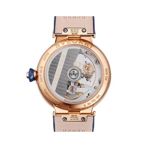LVCEA watch with mechanical movement and automatic winding, polished 18 kt rose gold case and links both set with round brilliant-cut diamonds, blue aventurine dial and blue alligator bracelet. Water-resistant up to 50 metres. 103341 image 4