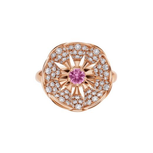DIVAS' DREAM ring in 18 kt rose gold, set with a central pink sapphire and pavé diamonds. AN857987 image 3