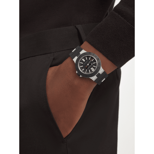 Bvlgari Aluminium watch with mechanical movement with automatic winding, 40 mm aluminum and titanium case, black rubber bezel with BVLGARI BVLGARI engraving, black dial and black rubber bracelet. Power reserve 42h. Water-resistant up to 100 meters. 103445 image 2