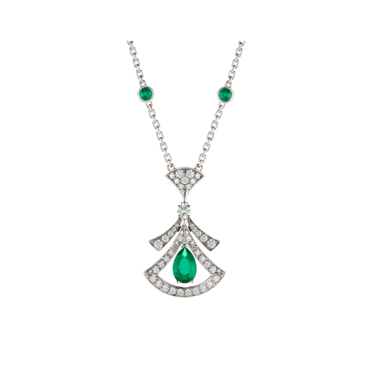 DIVAS' DREAM 18 kt white gold openwork necklace set with a pear-shaped emerald (1.17 ct), round brilliant-cut emeralds (0.60 ct), a round brilliant-cut diamond and pavé diamonds (0.86 ct) 356955 image 1