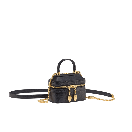 Serpenti Forever mini jewellery box bag in grained, amaranth garnet red Urban calf leather. Captivating snakehead zip pulls and light gold-plated brass chain embellishment. SEA-NANOJWLRYBOX image 1